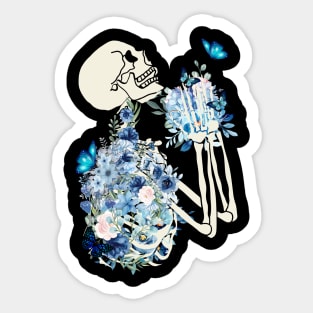 Skeleton, Butterflies and Flowers, Bones and Botany, Cottagecore Sticker